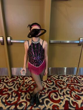 Girls' Black and Hot Pink Sequin Fringe Dance Costume